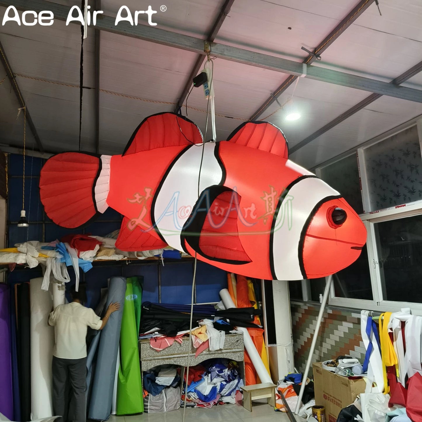 Hanging Large Inflatable Clownfish Sea Animal Model Air Blow Up Tropical Fish Balloon For Dining Room Ceiling Decoration