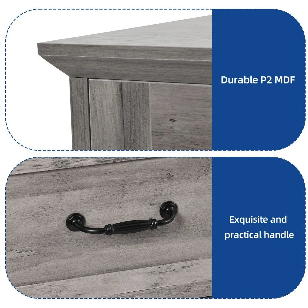 59 Inch Grey Wide Wood 7 Drawers Dresser Storage Dressers Organizer for Living