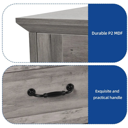 59 Inch Grey Wide Wood 7 Drawers Dresser Storage Dressers Organizer for Living