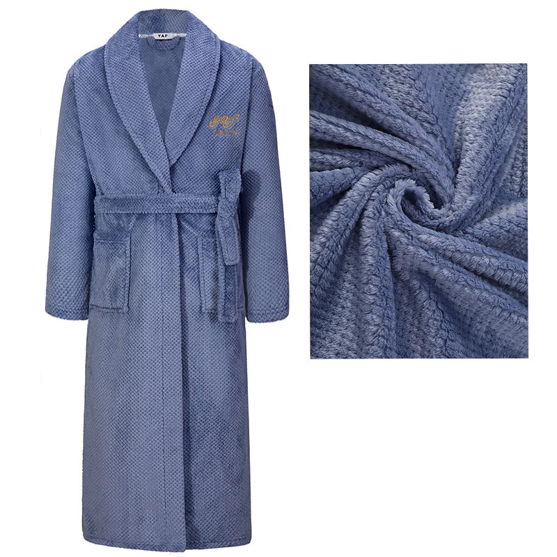 Winter New Couple Sleepwear Bathrobe Male Coral Fleece Yukata Nightwear Sexy Women's Home Clothes Flannel Absorbent Lingerie 3XL