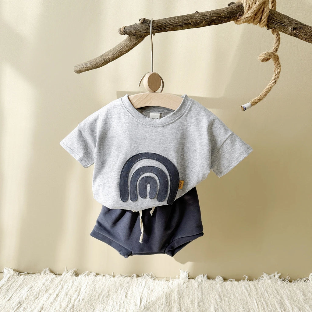 Infant Suit Baby Boy Clothes Girls Set Summer 2Pcs Newborn Baby Clothing Leisure Vacation Rainbow Patchwork T-shirt+Beach Shorts