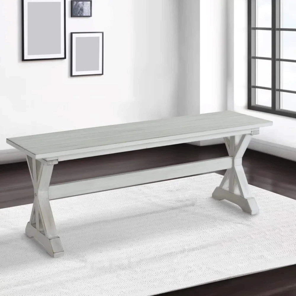 Backless Wood Dining Bench 48in Antique White Finish Indoor Seating Solution Solid Wood Frame Easy Assembly 2 Guests Capacity