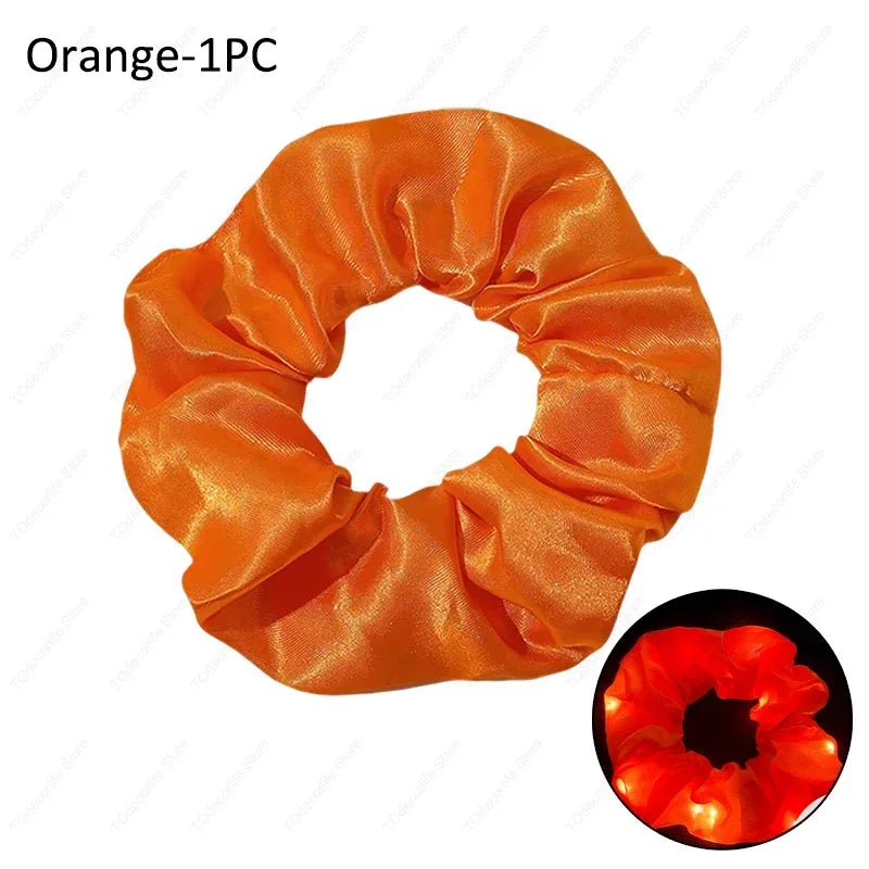 LED Luminous Scrunchies Hairband Glowing Elastic Hair Tie Rope for Women Girls Glow in the Dark Party Hair Accessory
