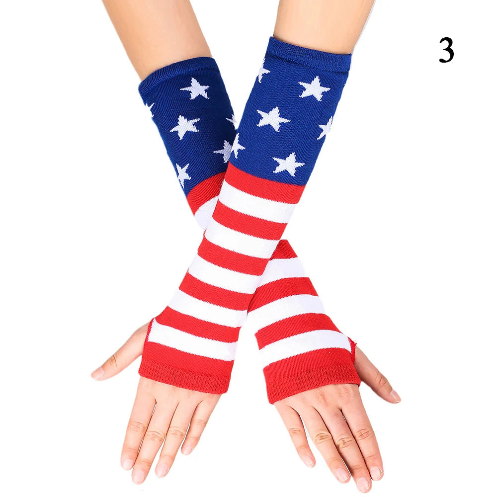 Macaroon Color Striped Long Sleeves Fashion Punk Long Fingerless Gloves For Women Men Outdoor Christmas Ornament  Arm Warmer
