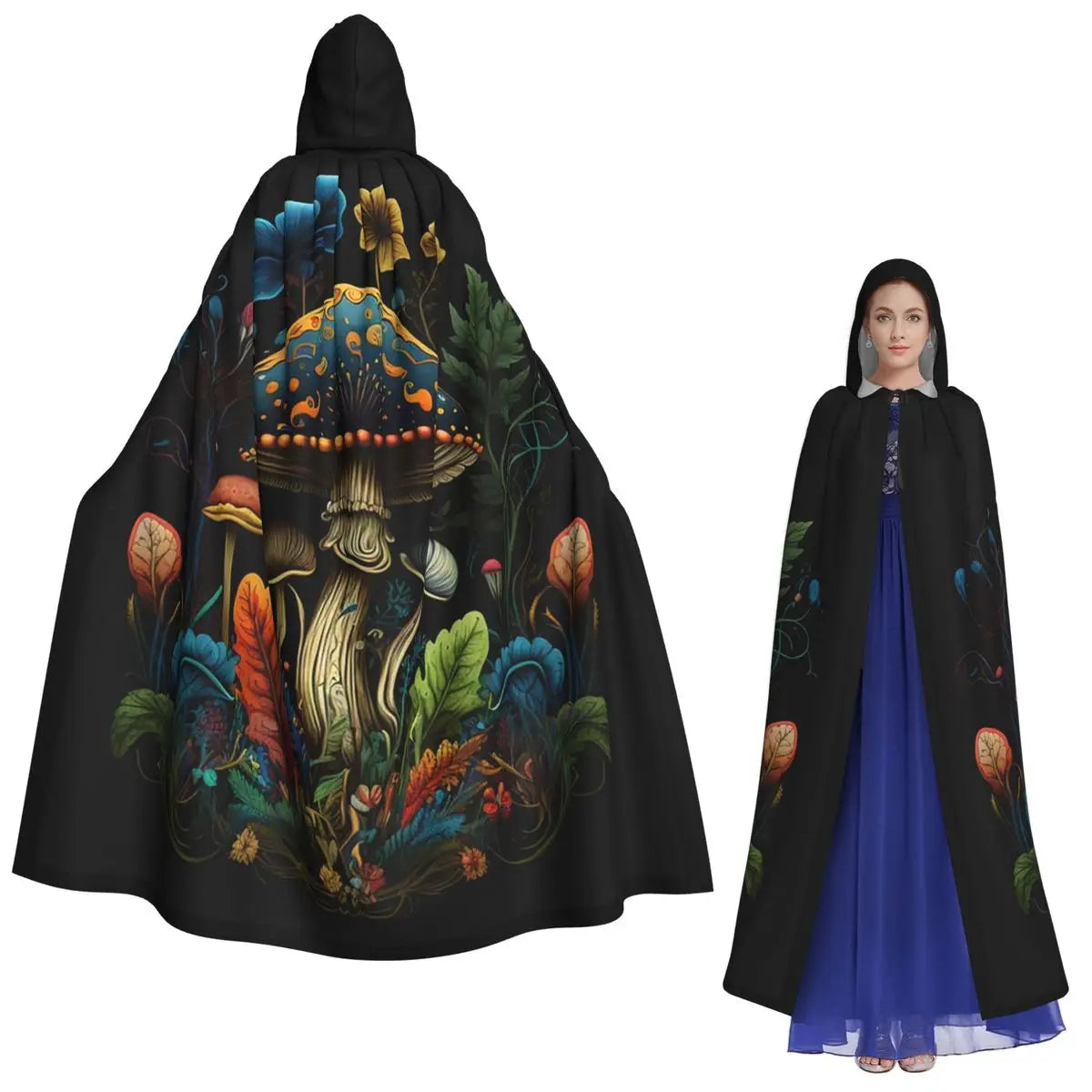 Shroom Dark Trippy Mushroom Long Hooded Cloak Witch Medieval Costume Cosplay Cape HalloweenVampire Adult Unisex