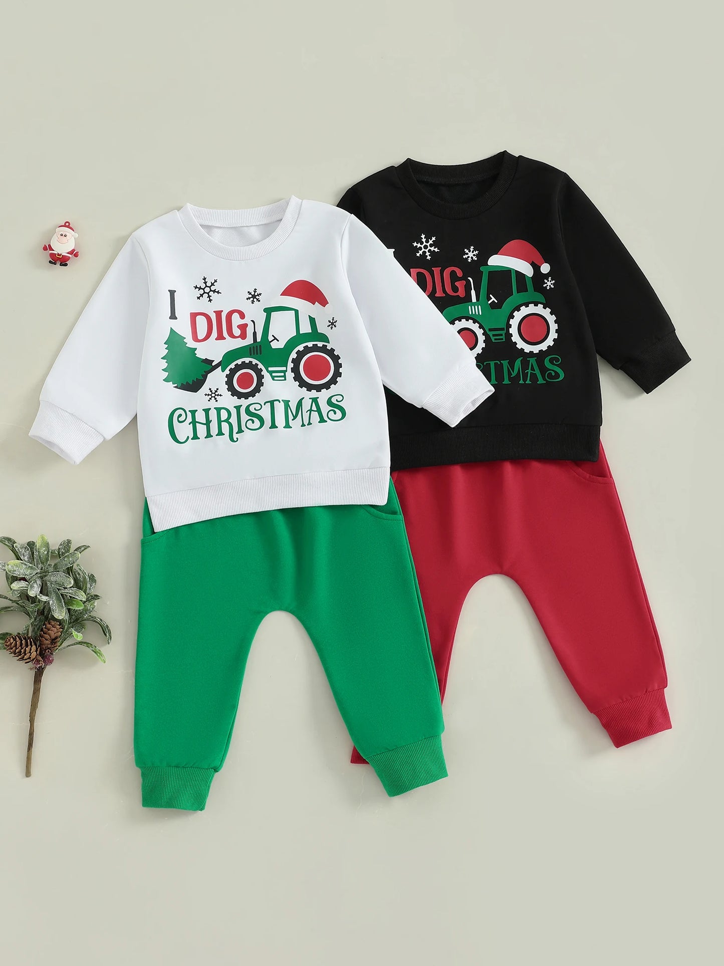 Infant Boys Winter Outfit Set with Reindeer and Snowflake Print Sweater and Pants 2 Piece Christmas Clothing