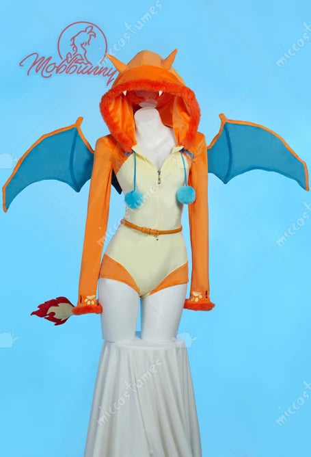 MOBBUNNY PM Derivative Sexy Lingerie Plush Homewear Fluffy Bodycon Romper Hooded Bodysuit with Wings Tail