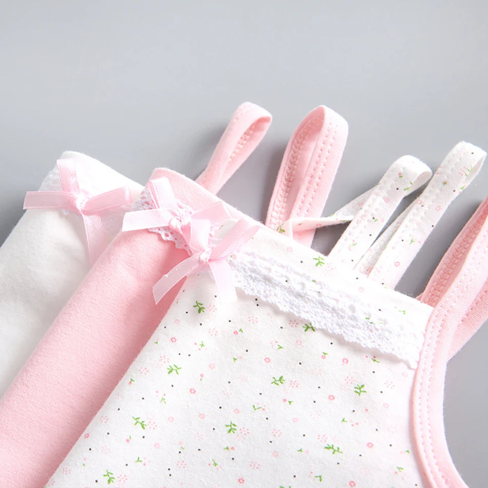 Girls Floral Camisole Tank Tops Thin Strap Summer Innerwear Sleeveless Baby Kids Undershirt Breathable Stretch Casual Clothes
