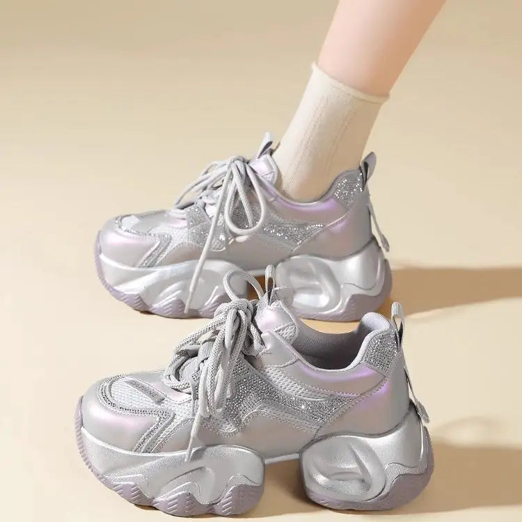 Thick-soled Heightening Dad Shoes for Women 2025 Summer New Versatile Soft-soled Mesh Breathable Casual Sports Shoes Tide