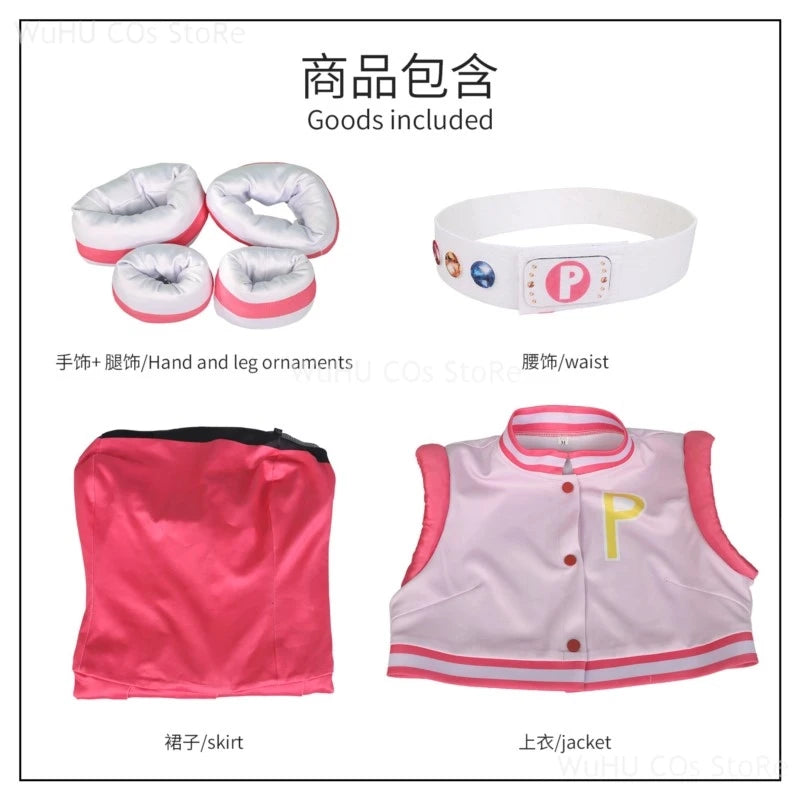 Power Cos Puff Girls Cosplay Costume Hyper Blossom Rolling Bubbles Costume Vest Coat Dress Outfit Hairband Gloves Belt Wig Women