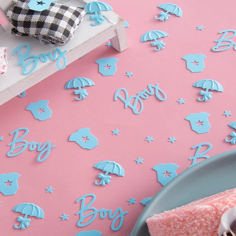 15/30/50g blue boy letters, clothes, umbrella scraps mixed, suitable for baby shower, baby shower, baby party decoration.