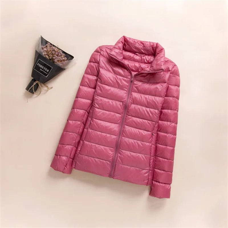 New Women Thin Down Jacket White Duck Down Ultralight Jackets Autumn Winter Puffer Jacket Warm Coats Portable Female Outwear