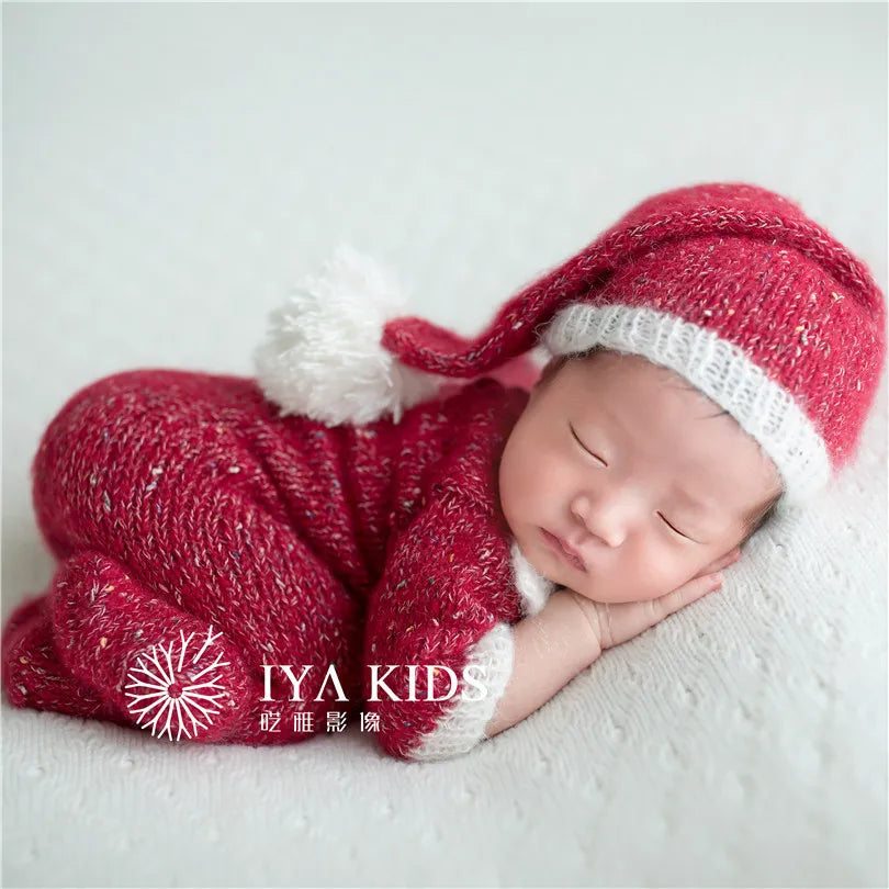 Hand Knitted Wolf Pup Footed Outfit Set Baby Boy Animal Romper Newborn Photography Prop Fuzzy Crochet Teddy Bear Overall Clothes