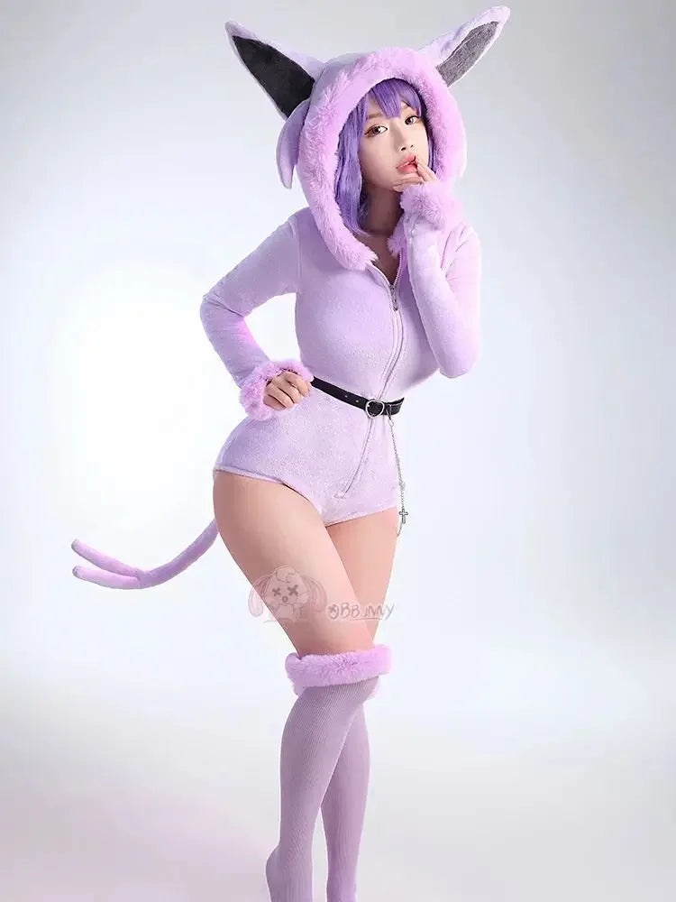 Women Derivative Fluffy Bodycon Romper Sexy Lingerie Furry Hooded Jumpsuit Bunny Girl Cute Pajamas Homewear Tail Belt Socks