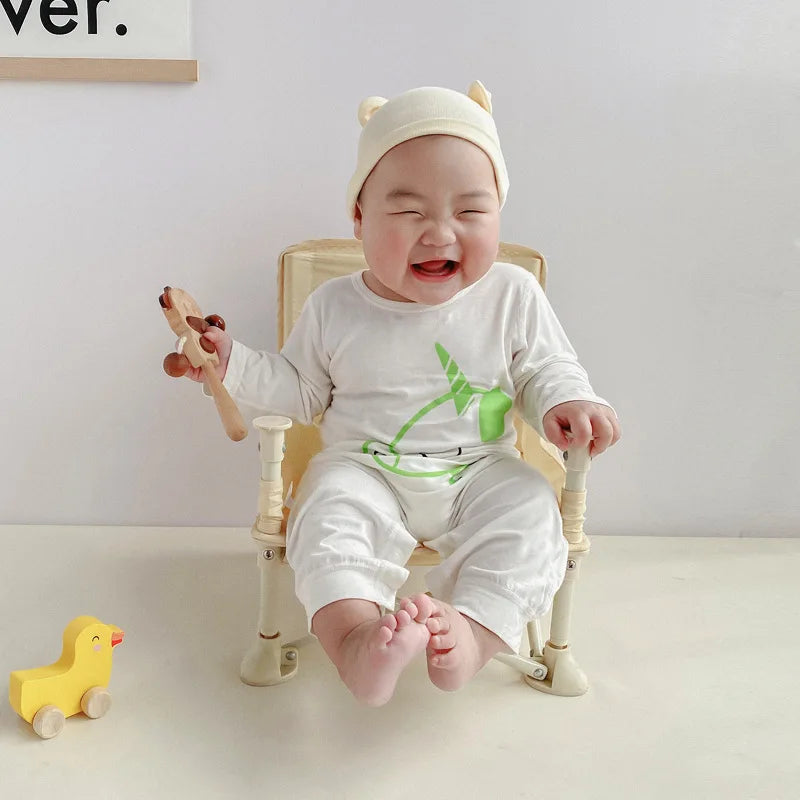 Boys and Girls' Pajamas Thin Air-conditioned Clothes Cartoon Animal Print One Piece Thin Long-sleeved Baby Spring and Autumn