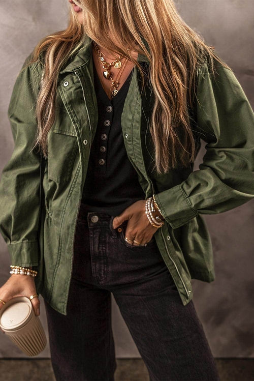 Zip Up Long Sleeve Jacket for Women in Cotton Fabric