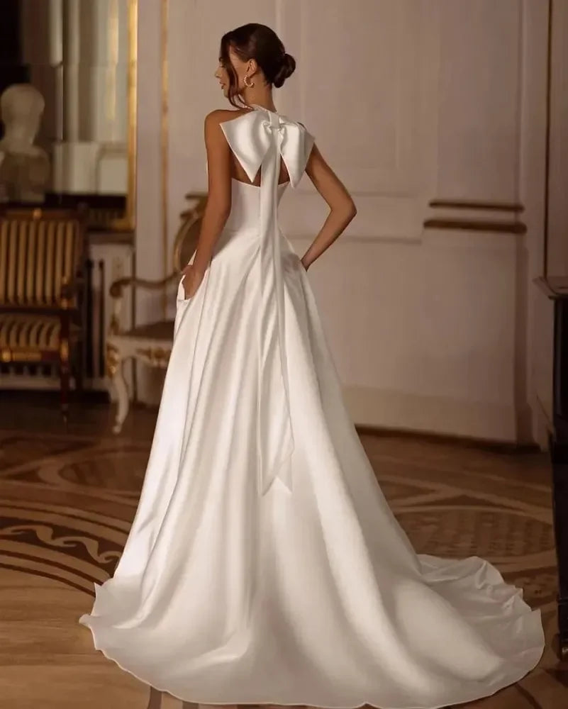 Ivory Wedding Dresses White Bridal Gowns Formal O-Neck Pearls Satin Custom Zipper Lace Up Plus Size New Thigh-High