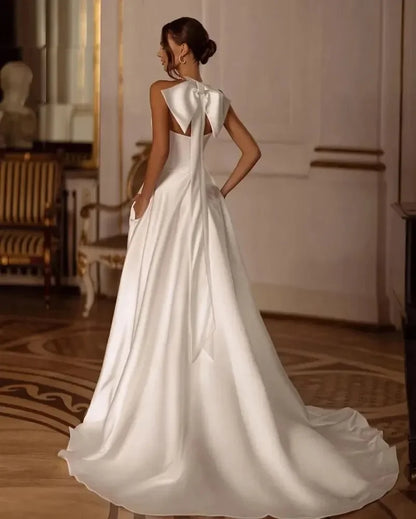 Ivory Wedding Dresses White Bridal Gowns Formal O-Neck Pearls Satin Custom Zipper Lace Up Plus Size New Thigh-High