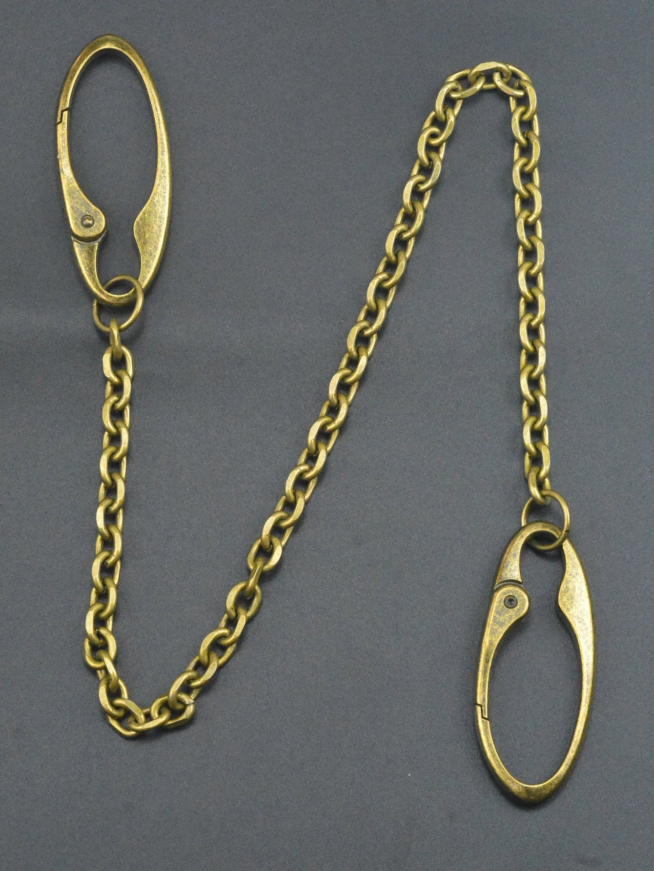 24 in long pants trucker biker jean 9mm carved oval anchor link chain dual  large spring carabiner keychain bronze