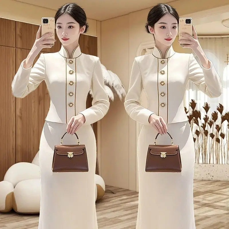 Spring and Autumn Korean Women's Fashion and Stylish Professional Coat Half Skirt Elegant Women's Two Piece Set
