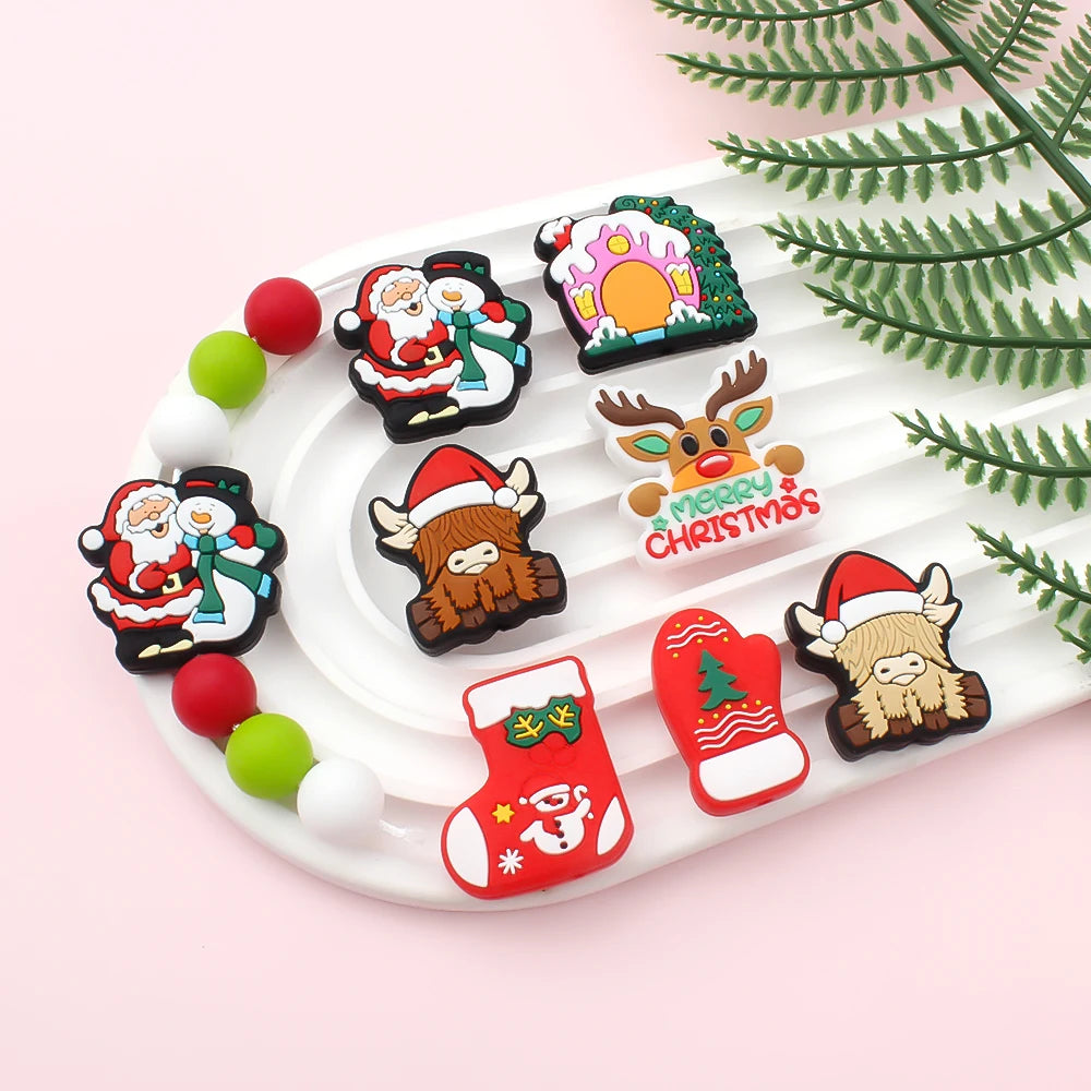 5/10Pcs Silicone Beads Christmas Day Theme Focal Beads for Jewelry Making DIY Beaded Pen Keychain Jewelry Accessories Gift