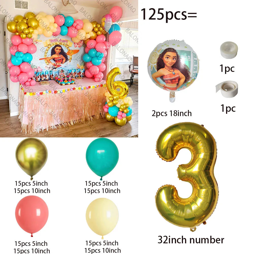 125pcs Disney Moana Party Balloons Moana Balloon Gold set Baby Shower Birthday Party Decorations Kids Toy Gifts