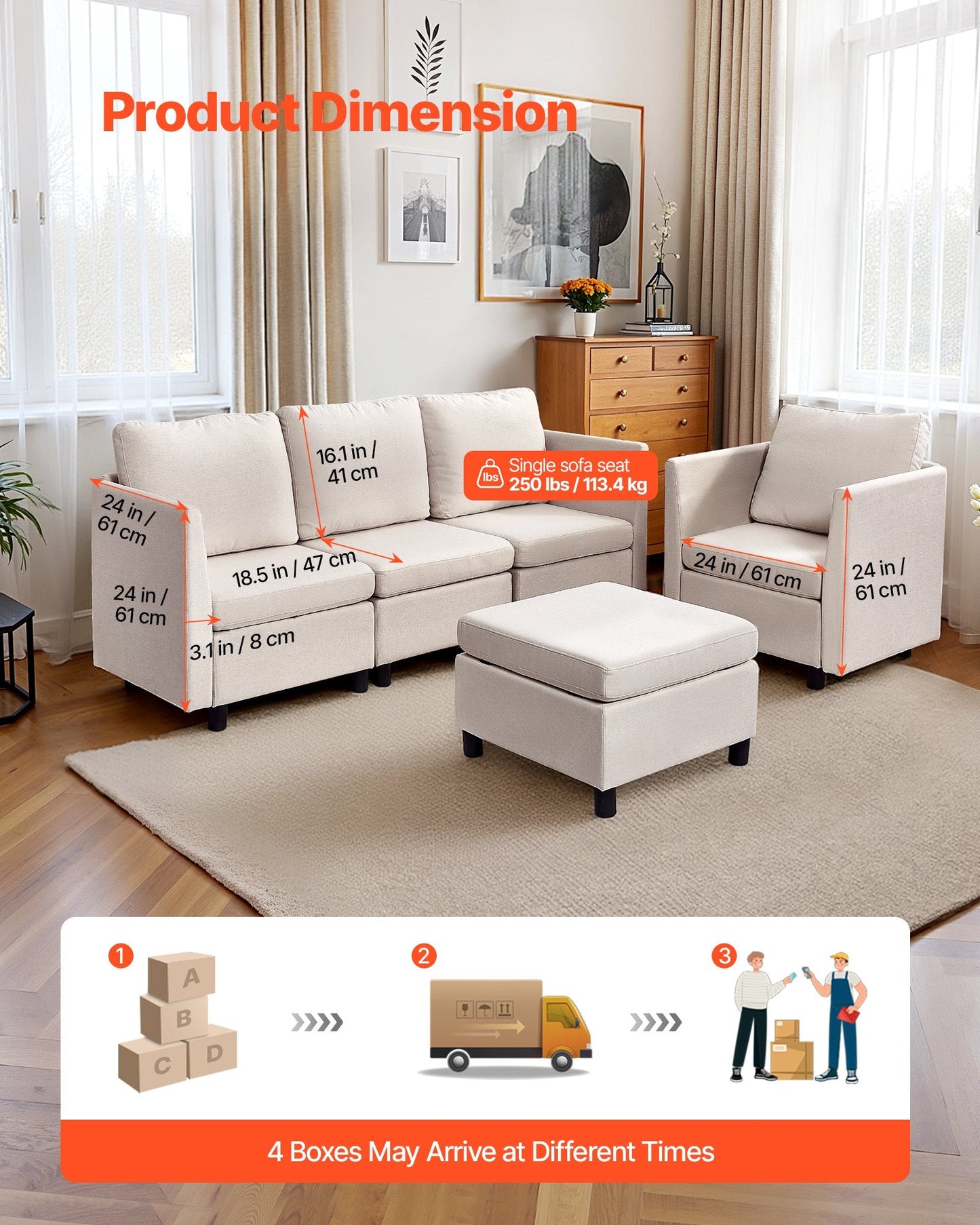Modular Sectional Sofa, Modern 5-Seater Modular Sofa With Hidden