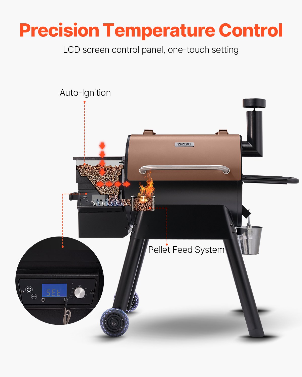 Wood Pellet Grill Smoker Outdoor Electric BBQ Grills 575 Sq.in Cook