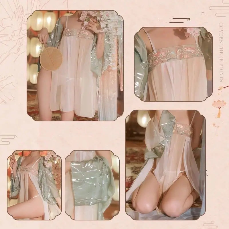 New Chinese for Summer 2025 Sexy Lingerie Mproved Hanfu Embroidered with Lotus Transparent and Comfortable Breathable and Cool