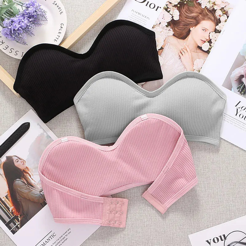 Strapless Women Tube Top Sexy Cropped Top Invisible Bra Women Seamless Underwear Sexy Lingerie Cotton Bandeau Top Removable Pads