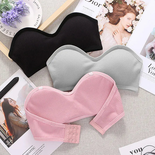 Strapless Women Tube Top Sexy Cropped Top Invisible Bra Women Seamless Underwear Sexy Lingerie Cotton Bandeau Top Removable Pads