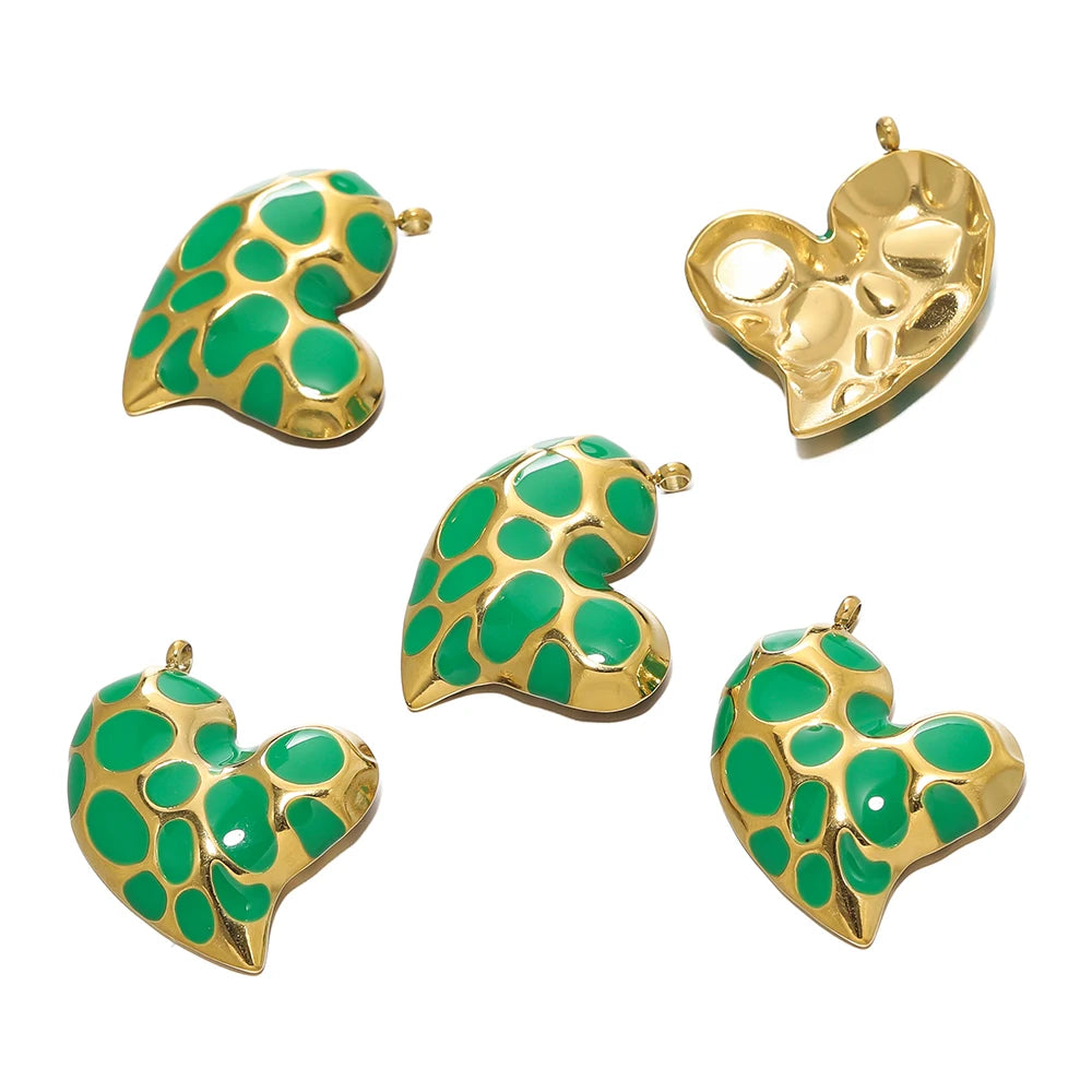 2Pcs/Lot Stainless Steel Pendant Base Heart Vintage Enamel Colourful for DIY Necklace Earring Bracelet Jewelry Making Supplies
