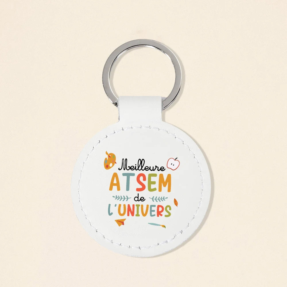 Super Atsem Maitre Maitresse Print Keychain Leather Circle Keyring Teacher Life Key Chain Teacher's Day Thanks Gift for Teacher
