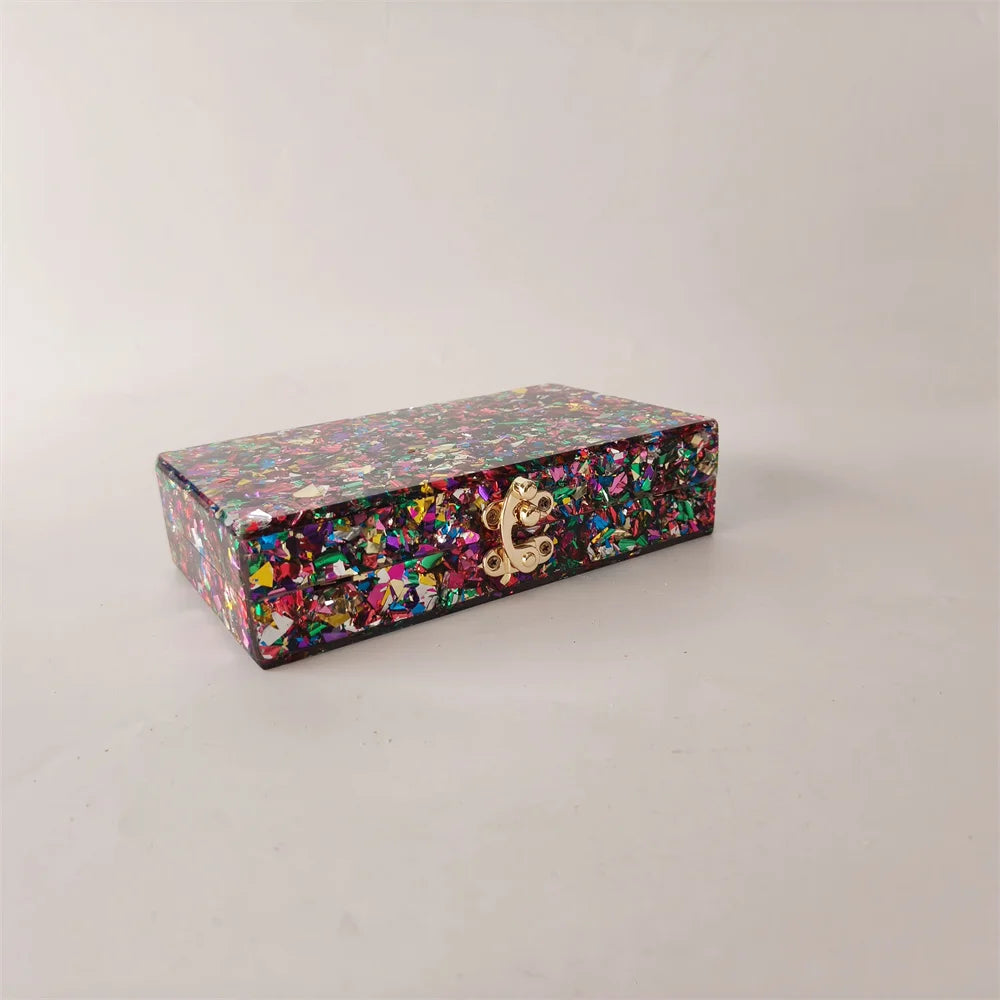 Colorful Big Glitter Acrylic Bag Handle Summer Party Wedding Evening Bride Gift Lady Handbag And Purse Mini Small Female Flap