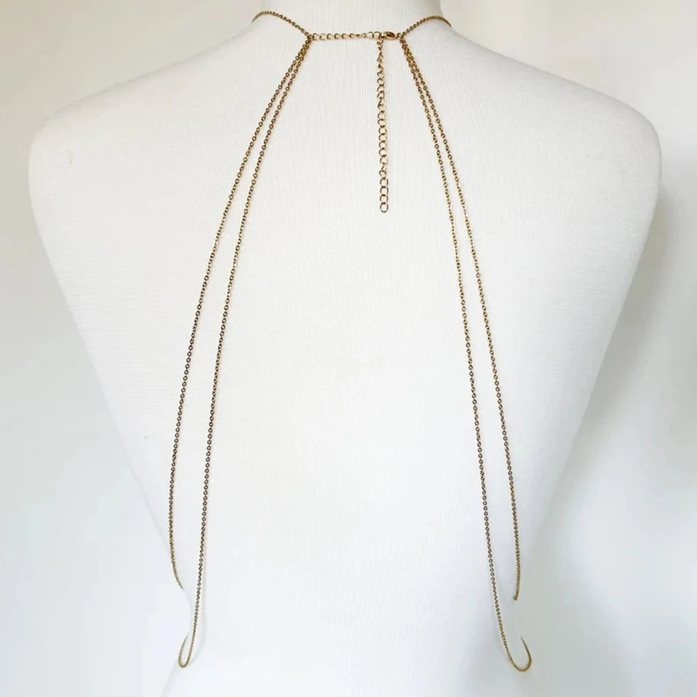 Rave Black Round Crystal Bra Chain Bikini Women Body Accessories 2024 Simple Rhinestone Sexy Chest Chain Lingerie Party Jewelry