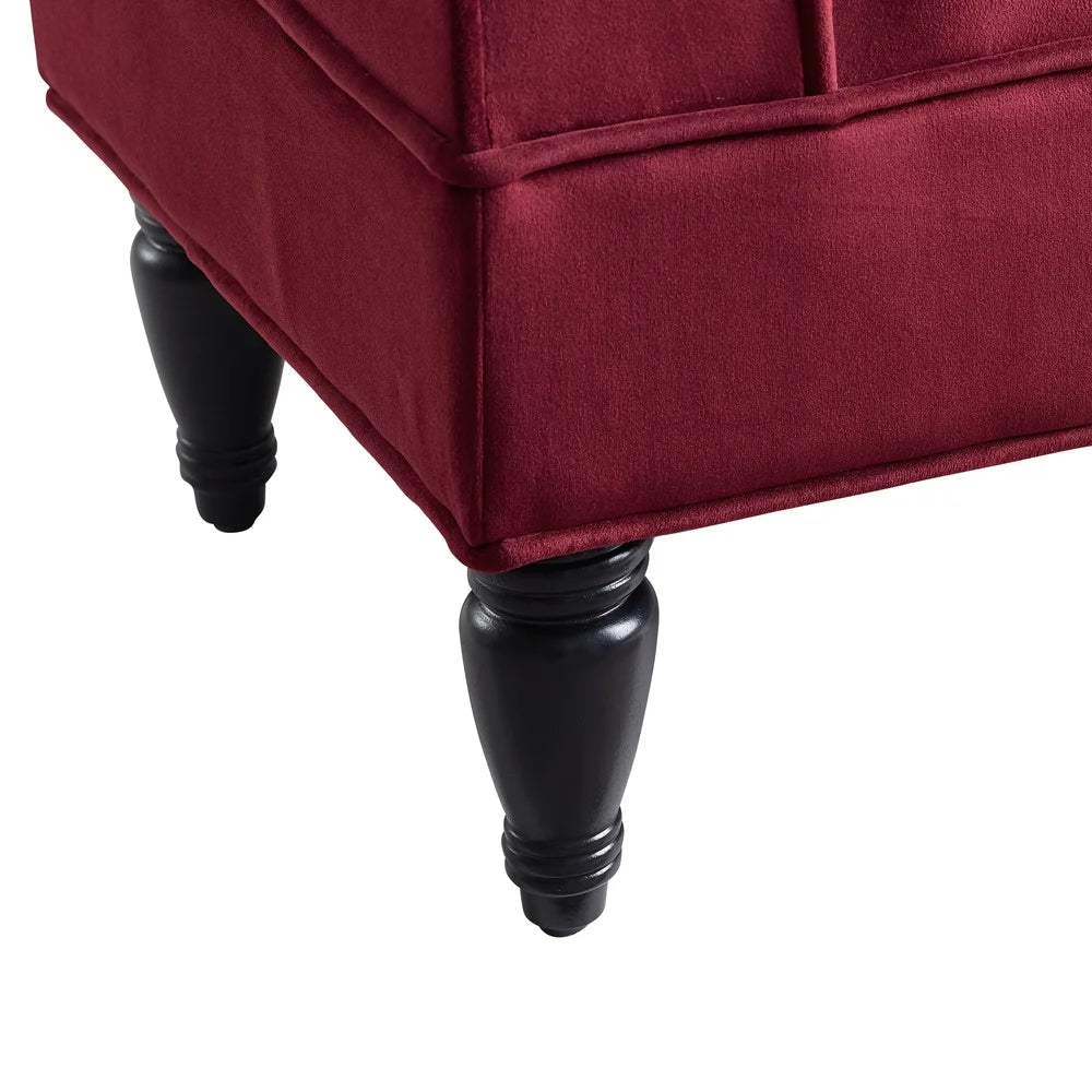 Stylish Upholstered Bench Living Room Bedroom Entryway Cushioned Seating Dark Mahogany Legs Rolled Sides Indoor Use Assembly