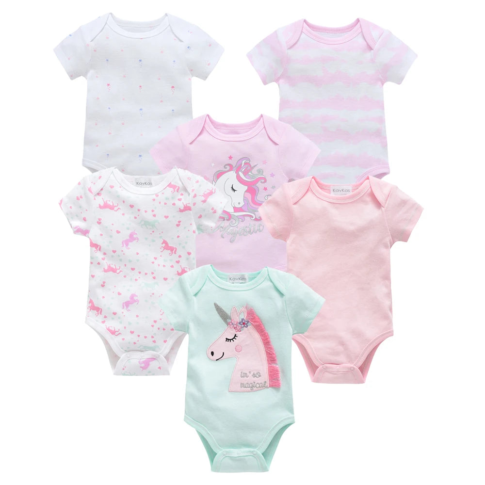 Kavkas 3 Pcs 6 Pcs Baby Boy Bodysuit 0-12 Months Short Sleeve Summer Monster Print Newborn Cotton Clothes