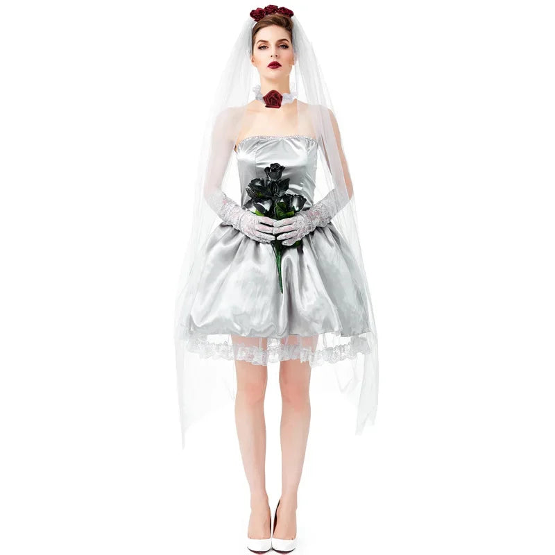 Bloodless Ghost Zombie Corpse Bride Costume For Women Teen Girls Halloween Dia De Los Muertos Day Of The Dead Dress