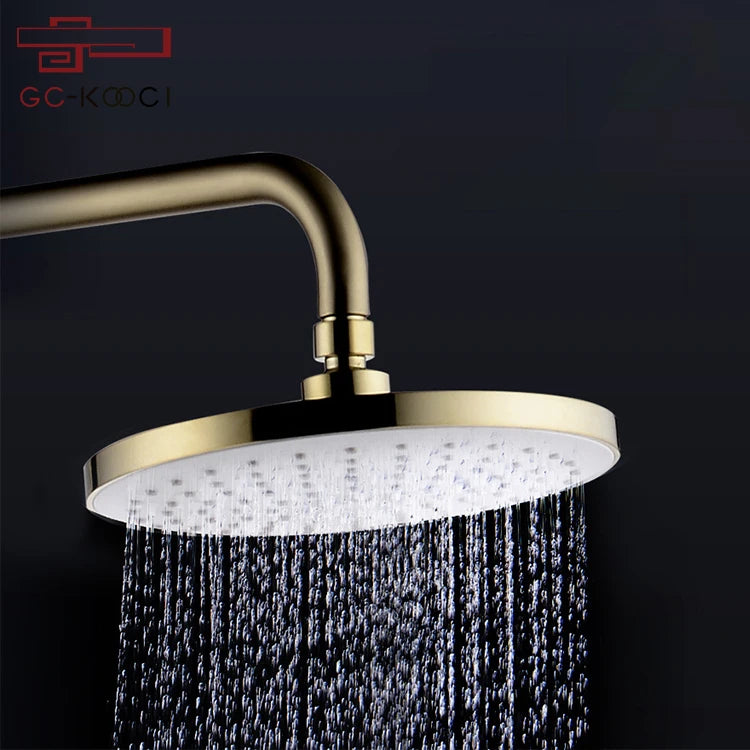 European Style Contemporary Brass Wall Mounted Rain Shower Head Set Single Handle with Brushed Gold Finish Made from Copper
