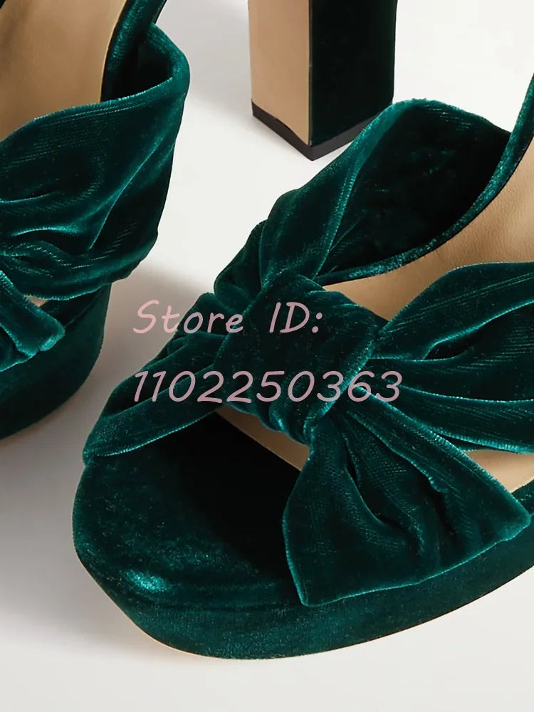 Platform Blue Knotted Straps High Heel Sandals Round Toe Back Buckle Strap Chunky Elegant Pumps 2025 Women Dress Modern Shoes