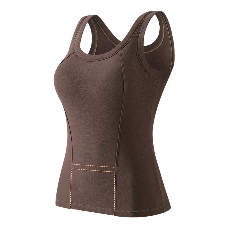 1pcs Woman Thermal Underwear Winter Pockets Thermo Lingerie Warm Top Plus Size Wear Thermo Vest  Undershirt No Chest Cushion