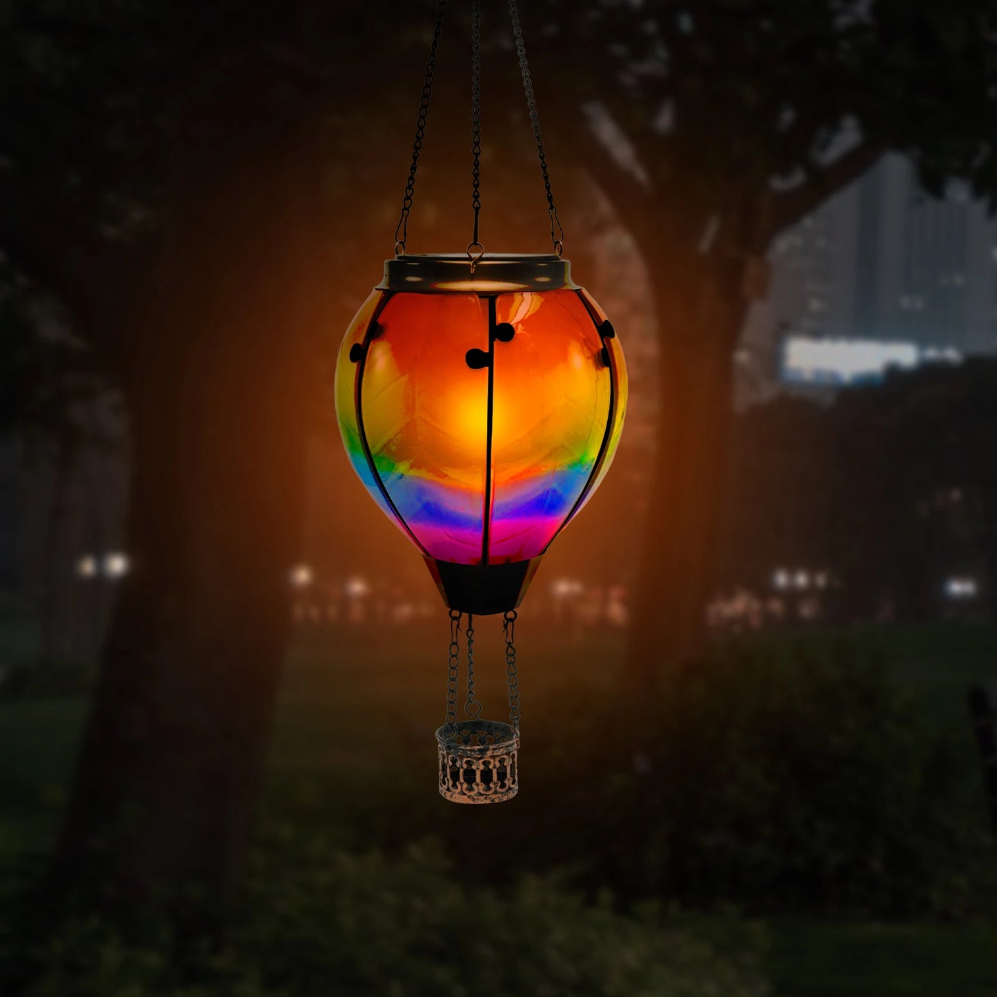 Solar Led Light Garden Wind Chimes Hanging Light Decor Hot Air Balloon Solar Lantern with LED Flame Solar Lights Hanging Lantern