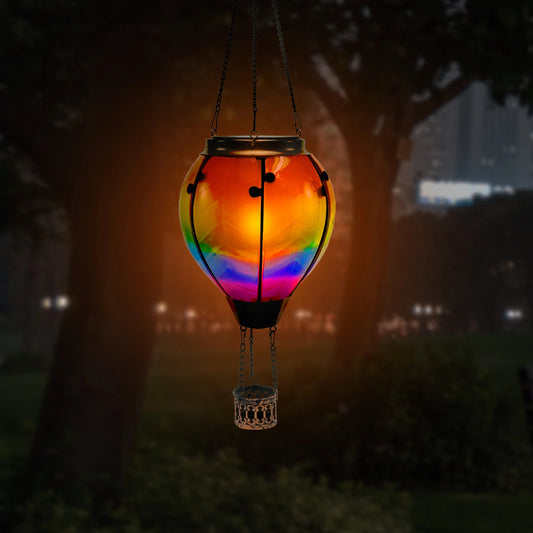 Solar Led Light Garden Wind Chimes Hanging Light Decor Hot Air Balloon Solar Lantern with LED Flame Solar Lights Hanging Lantern