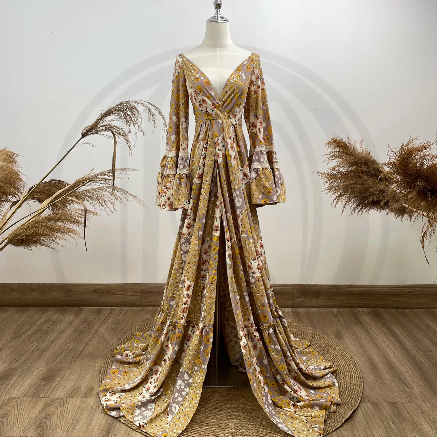 Maternity Clothing Photography Apparel Long Sleeves Sexy Backless Printed Dress Pregnancy Clothes for Women Baby Shower Gowns