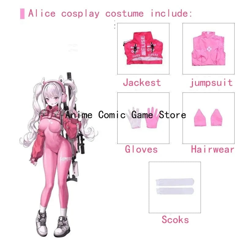 Alice Cosplay Costume Wig Game GODDESS OF VICTORY: NIKKE Cosplay Jumpsuit Cute Pink Wig Halloween Christmas Outfits for Women
