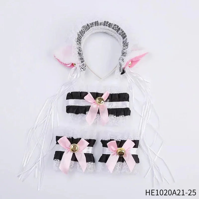 Womens Halloween Maid Lace Cat Ear Headband Hair Accessories Cat Ear Headband Long Tassel Japanese Animation Cosplay Accessories