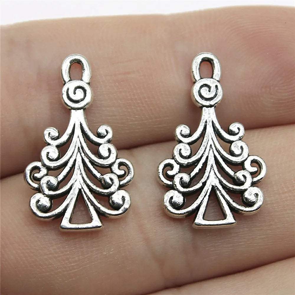 20pcs Christmas Tree Charms Antique Bronze Silver Color Pendants Making DIY Handmade Craft