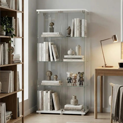 Tempered Glass Display Cabinet, 4-Tier Curio Cabinet with Glass Doand Lock, Glass Display Case or Collectibles, or Living Room,