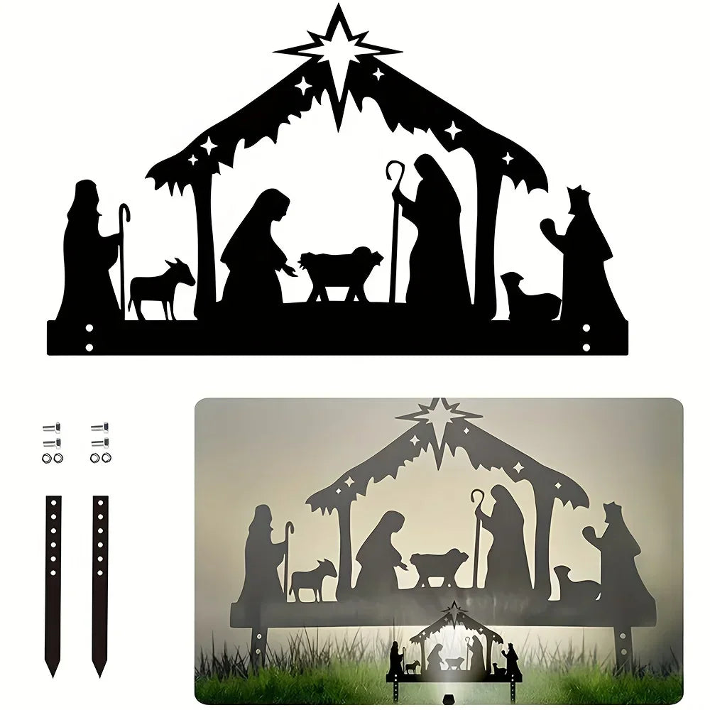Outdoor Sacred Night Nativity Metal Projection Ornament Christmas Eve Décor Perfect Garden Party Ambiance and Festive Atmosphere