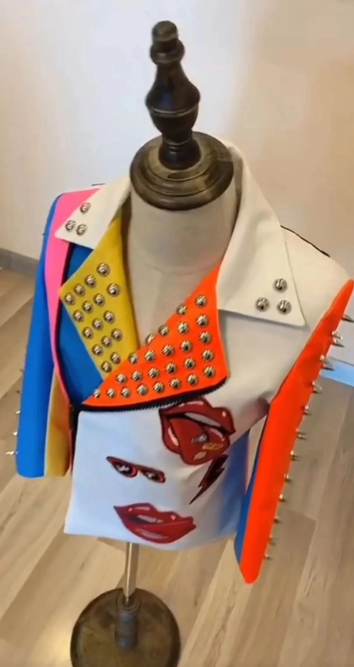 Hiphop Jazz Rivets Leather Jacket Colorful Patchwork Performance Coat Bar Club Party DJ Show DanceWear